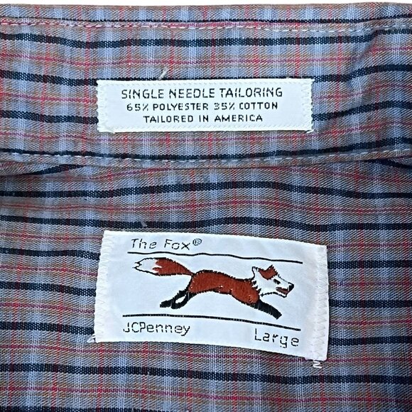 Vintage 1970s The Fox Plaid Button Up Shirt Size Large Long Sleeves Made In USA - Picture 2 of 3